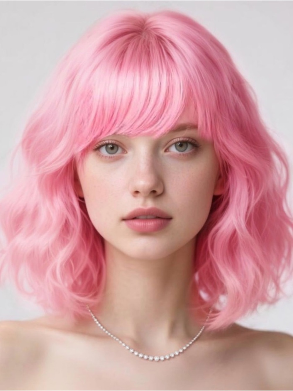 SUKRI Pink Bob Wigs For Women Natural Wavy Wigs With Bangs Synthetic For Cosplay
